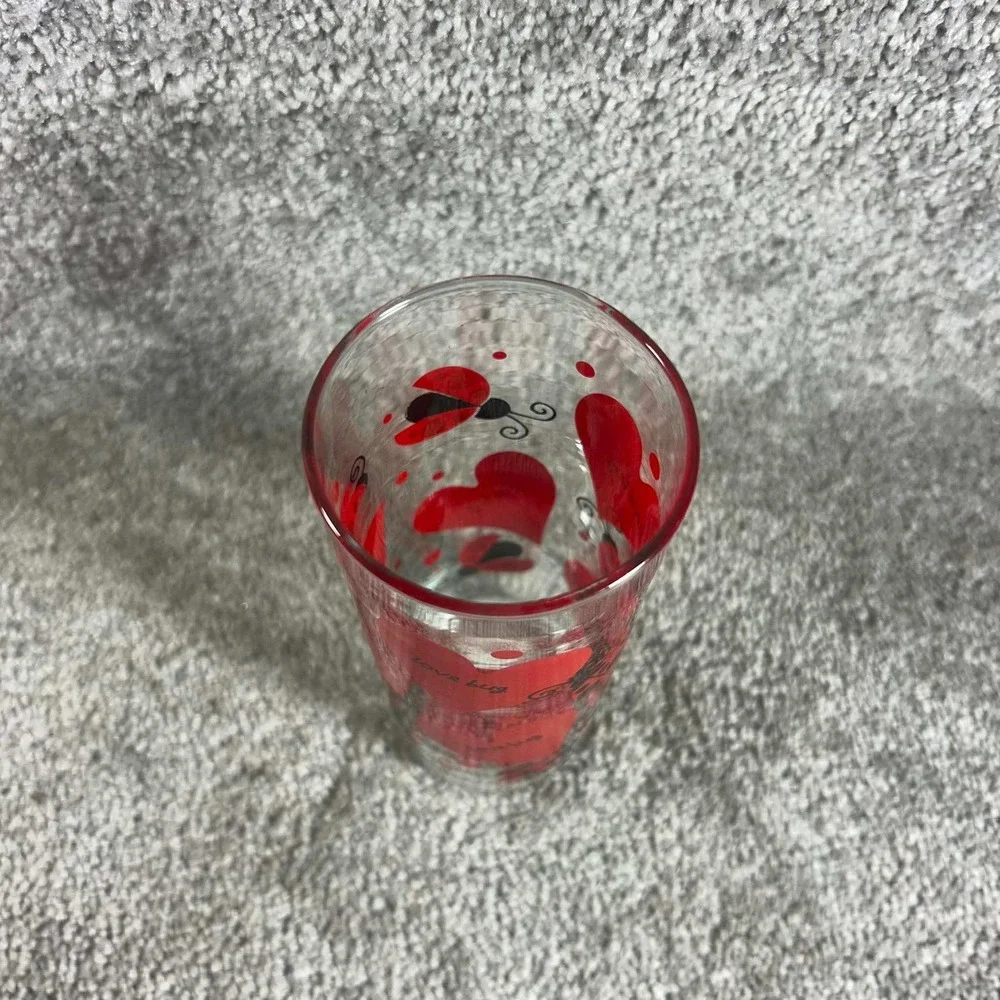 Highball Glass Red Love Bug Hearts Ladybug Valentine Tumbler Drinkware